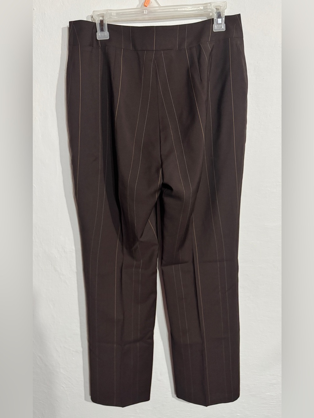 Bill Burns Vintage Wool Wide-Leg Pinstripe Trousers in Dark Brown size 10 - Picture 3 of 5